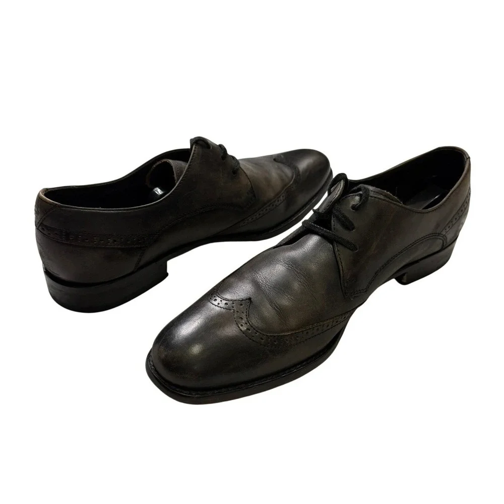 John Varvatos Star USA Mens Wingtip Derby Leather Shoes Distressed Grey Black